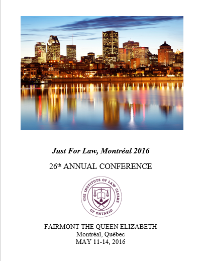 Summer 2016 - Conference Brochure Cover - Just For Law, Montreal 2016 HalfPage