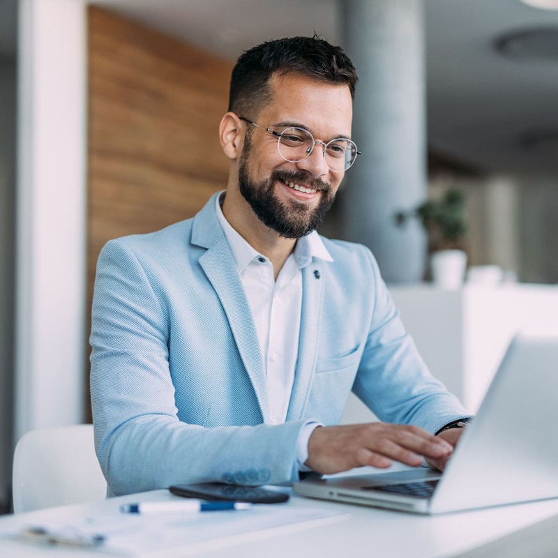 Law clerk smiling while on video call