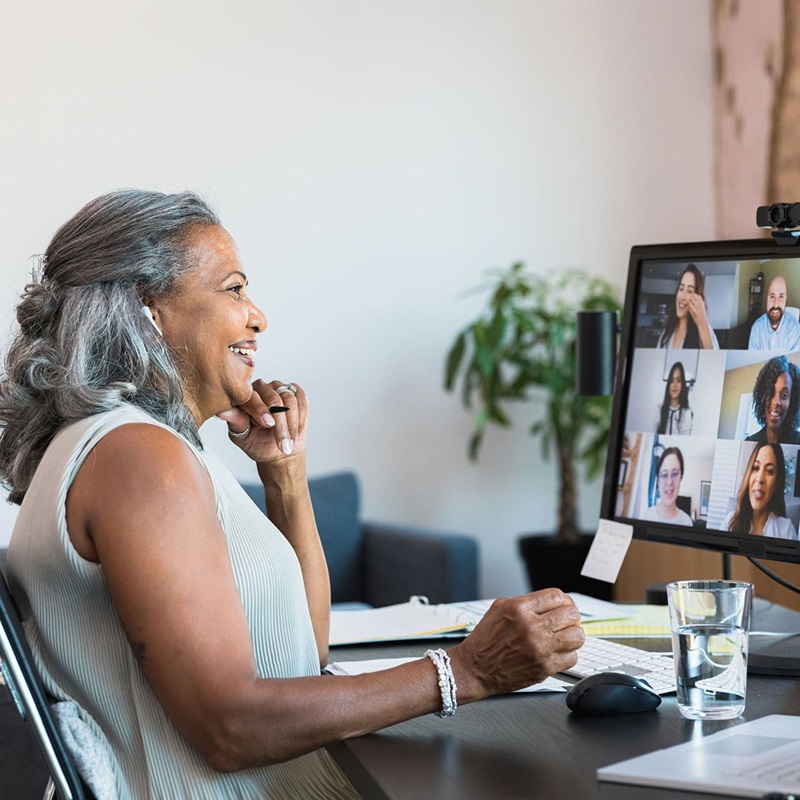Business woman smiling on video call