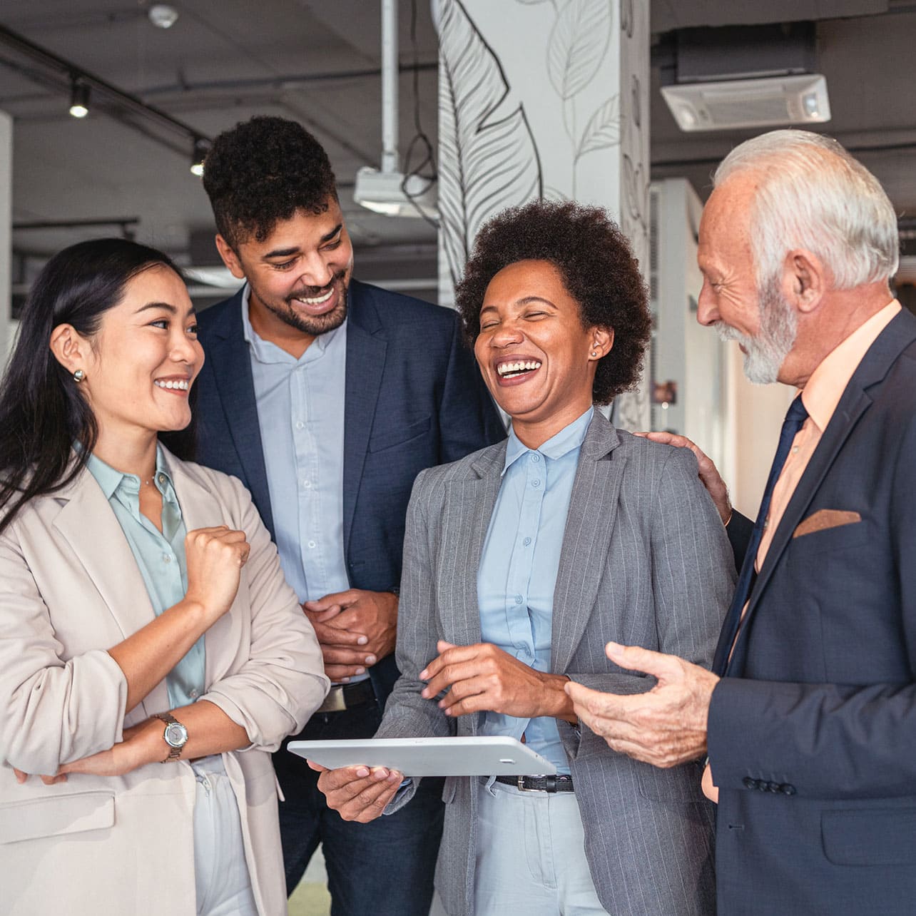_0064_iStock-1353399219 Law Clerk and Lawyers smiling with each other